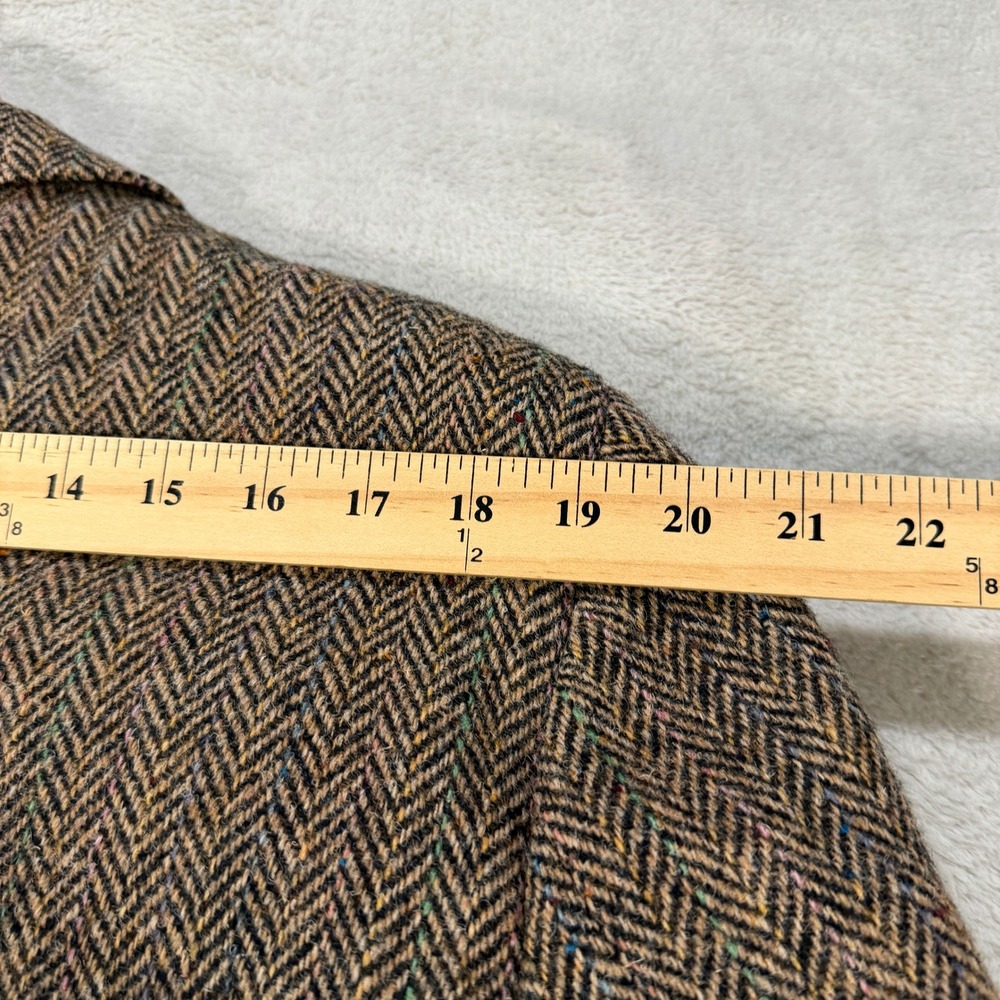 Sergio Valente Harris Tweed Men 44L Wool Herringbone Blazer Sport Coat Brown USA - Picture 12 of 14